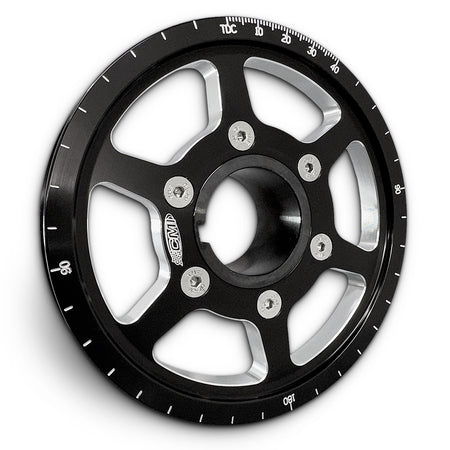 CMI 5.25 inch 6-spoke billet crank pulley kit, black hard anodized, air-cooled VW Type 1 (2118 / 2118-SS)