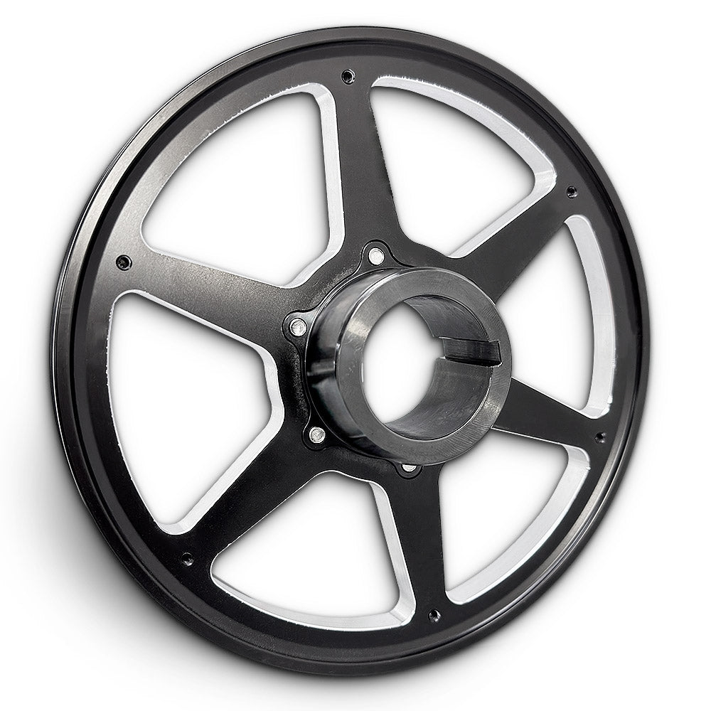 CMI 6.75 inch 6-spoke billet crank pulley, sand seal hub rear view (2119-SS)