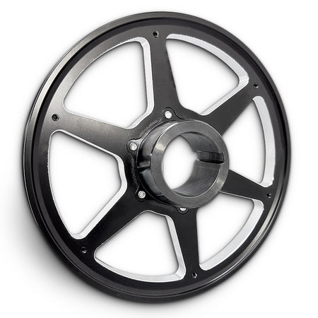CMI 6.75 inch 6-spoke billet crank pulley, sand seal hub rear view (2119-SS)