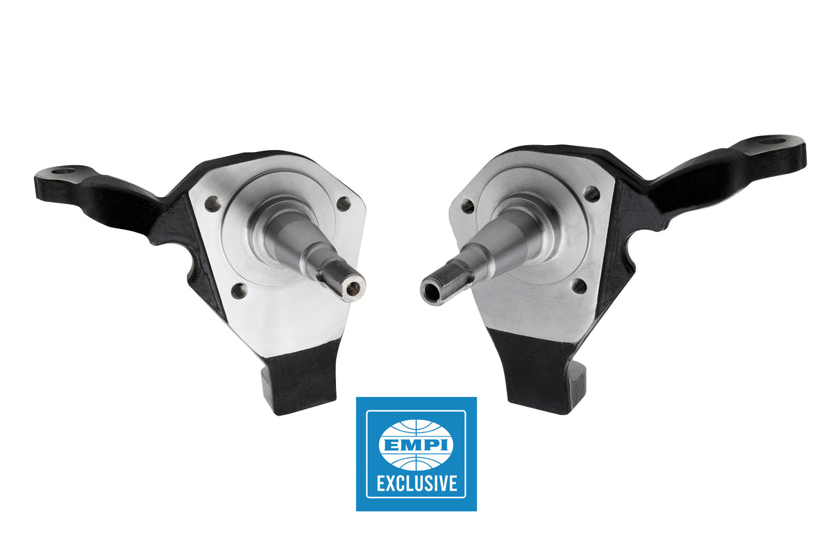 EMPI 22-3975-0 forged 2.5 inch drop spindle set, ball joint drum brake, VW Beetle — EMPI manufacturer photo, main view