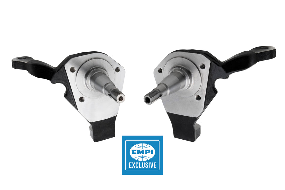 EMPI 22-3975-0 forged 2.5 inch drop spindle set, ball joint drum brake, VW Beetle — EMPI manufacturer photo, main view