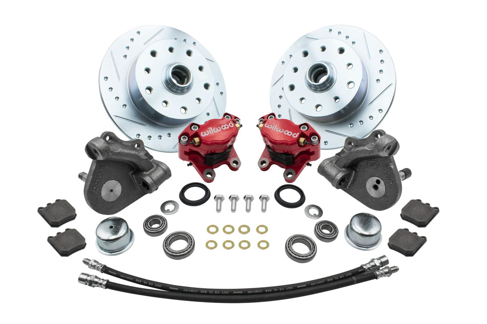 Wilwood Forged Drop Spindle Front Disc Brake Kit 22-6153-R Link Pin 5-lug 5x130 and 5x4.75 red caliper