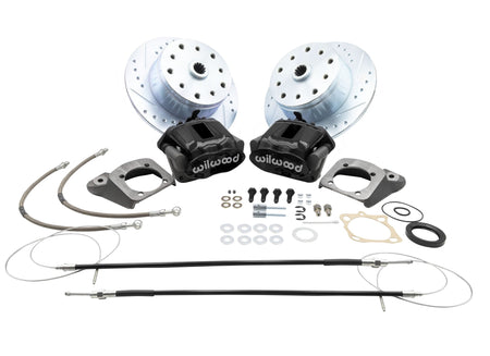 Wilwood Rear Disc Brake Kit with E-Brake - Swing Axle 5x130/5x4.75, Wilwood Black Caliper (22-6154-B)