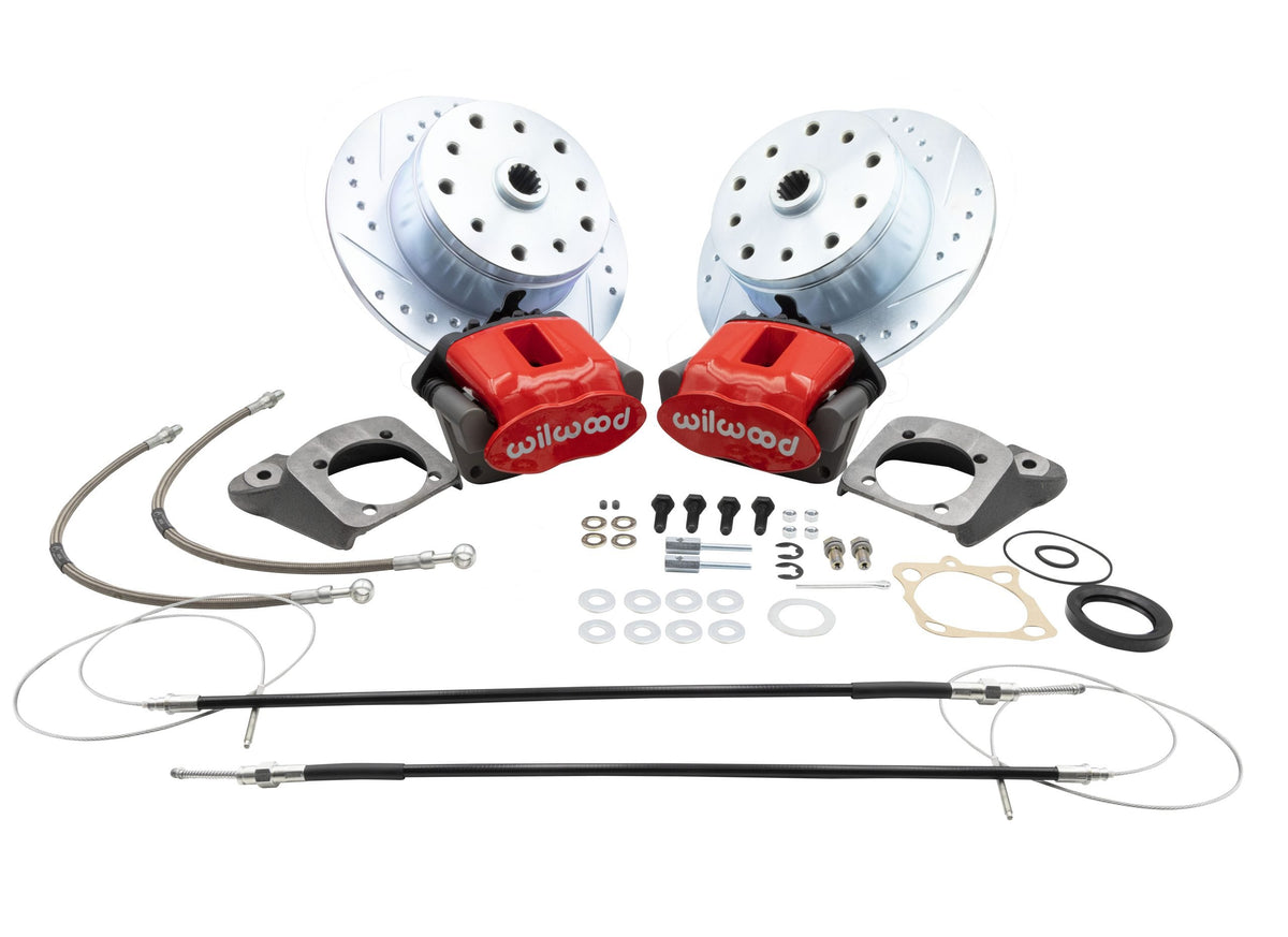 Wilwood Rear Disc Brake Kit 22-6154-R Swing Axle 5-lug 5x130 and 5x4.75 red caliper with emergency brake