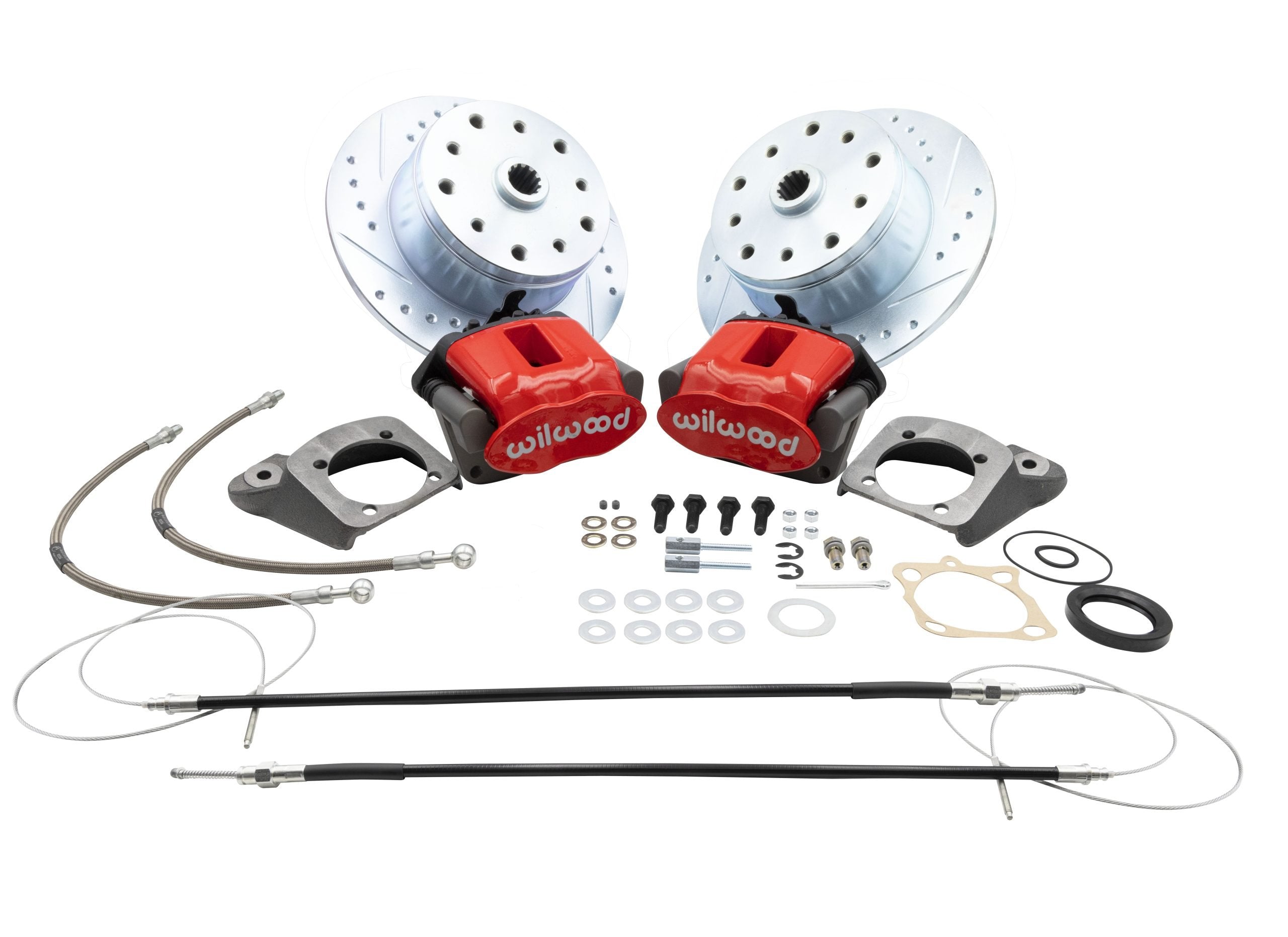 Wilwood Rear Disc Brake Kit 22-6154-R Swing Axle 5-lug 5x130 and 5x4.75 red caliper with emergency brake