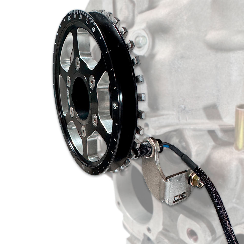 CMI 5.25 inch crank trigger wheel installed on billet crank pulley, air-cooled VW Type 1 (2513)