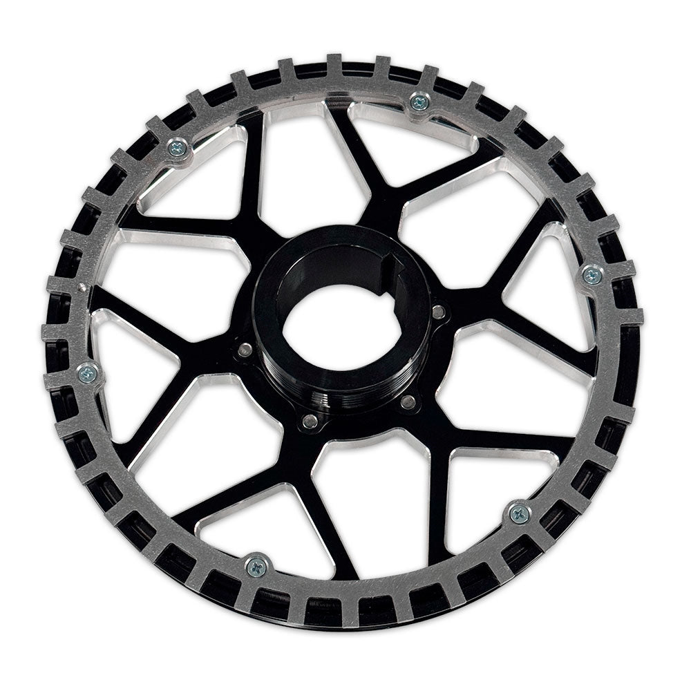 36-1 stainless trigger wheel mounted on the back of a CMI 6.75 inch billet crank pulley (2514)