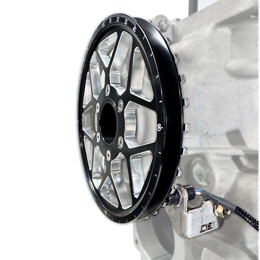 CMI 6.75 inch crank trigger wheel installed on billet crank pulley, air-cooled VW Type 1 (2514)