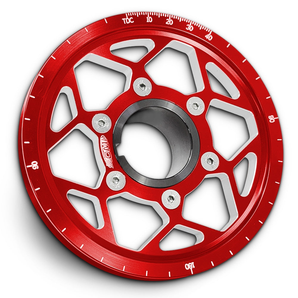 CMI 5.25 inch 12-spoke billet crank pulley kit, red anodized, stock hub (2521)