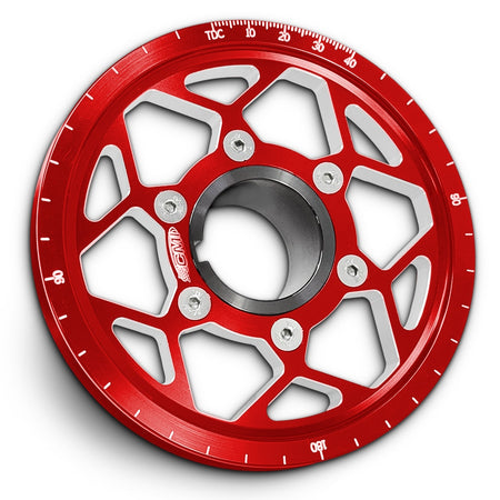CMI 5.25 inch 12-spoke billet crank pulley kit, red anodized, stock hub (2521)