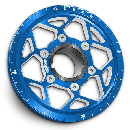 CMI 5.25 inch 12-spoke billet crank pulley kit, blue anodized, stock hub (2522)