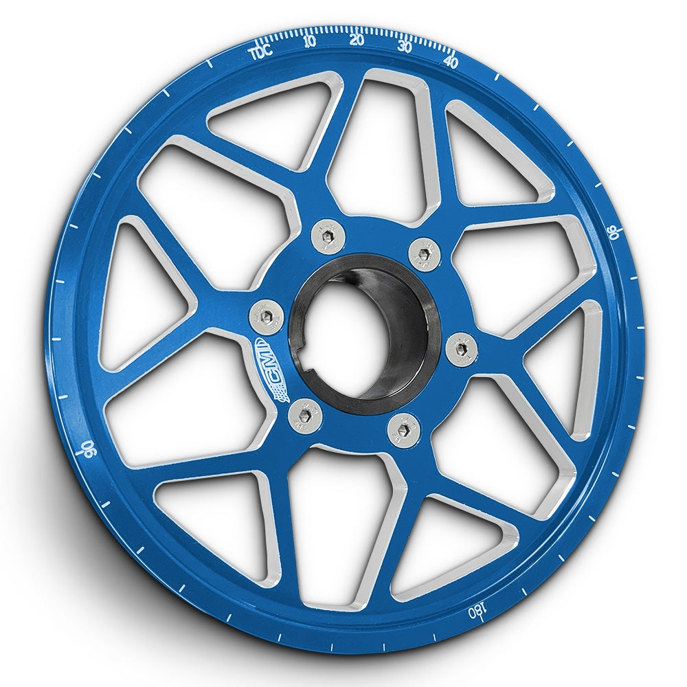 CMI 6.75 inch 12-spoke billet crank pulley kit, blue anodized, stock hub (2524)