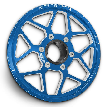 CMI 6.75 inch 12-spoke billet crank pulley kit, blue anodized, stock hub (2524)
