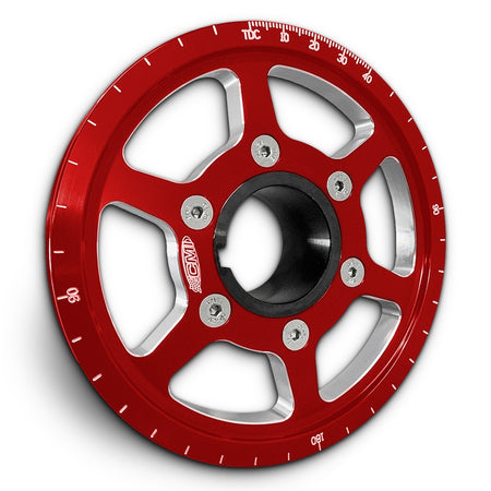 CMI 5.25 inch 6-spoke billet crank pulley kit, red anodized, stock hub (2525)