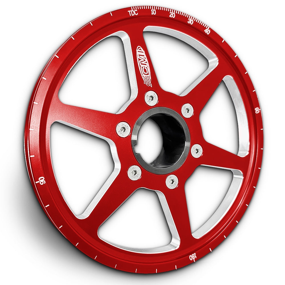 CMI 6.75 inch 6-spoke billet crank pulley kit, red anodized, stock hub (2527)