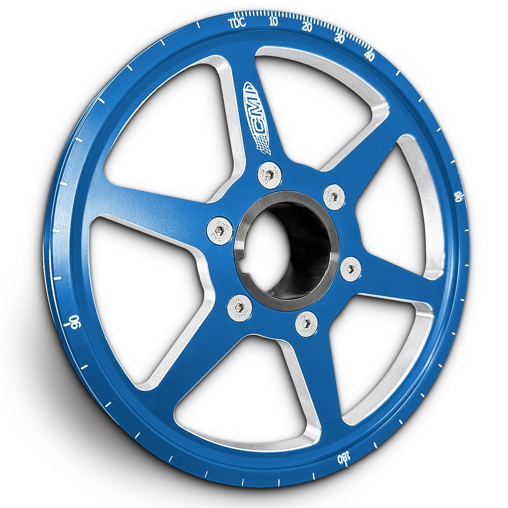 CMI 6.75 inch 6-spoke billet crank pulley kit, blue anodized, stock hub (2528)
