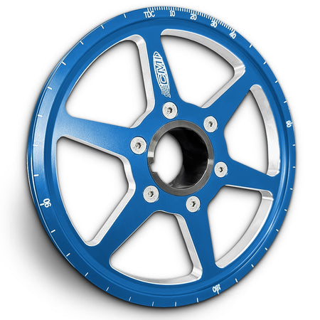 CMI 6.75 inch 6-spoke billet crank pulley kit, blue anodized, stock hub (2528)