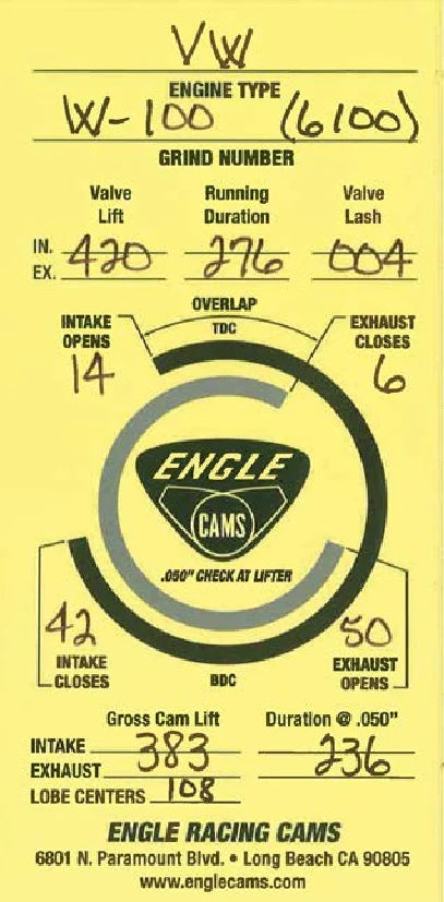 Engle W-100 Basic Camshaft Kit | VW Type 1 | Standard Lifters (6100BK)