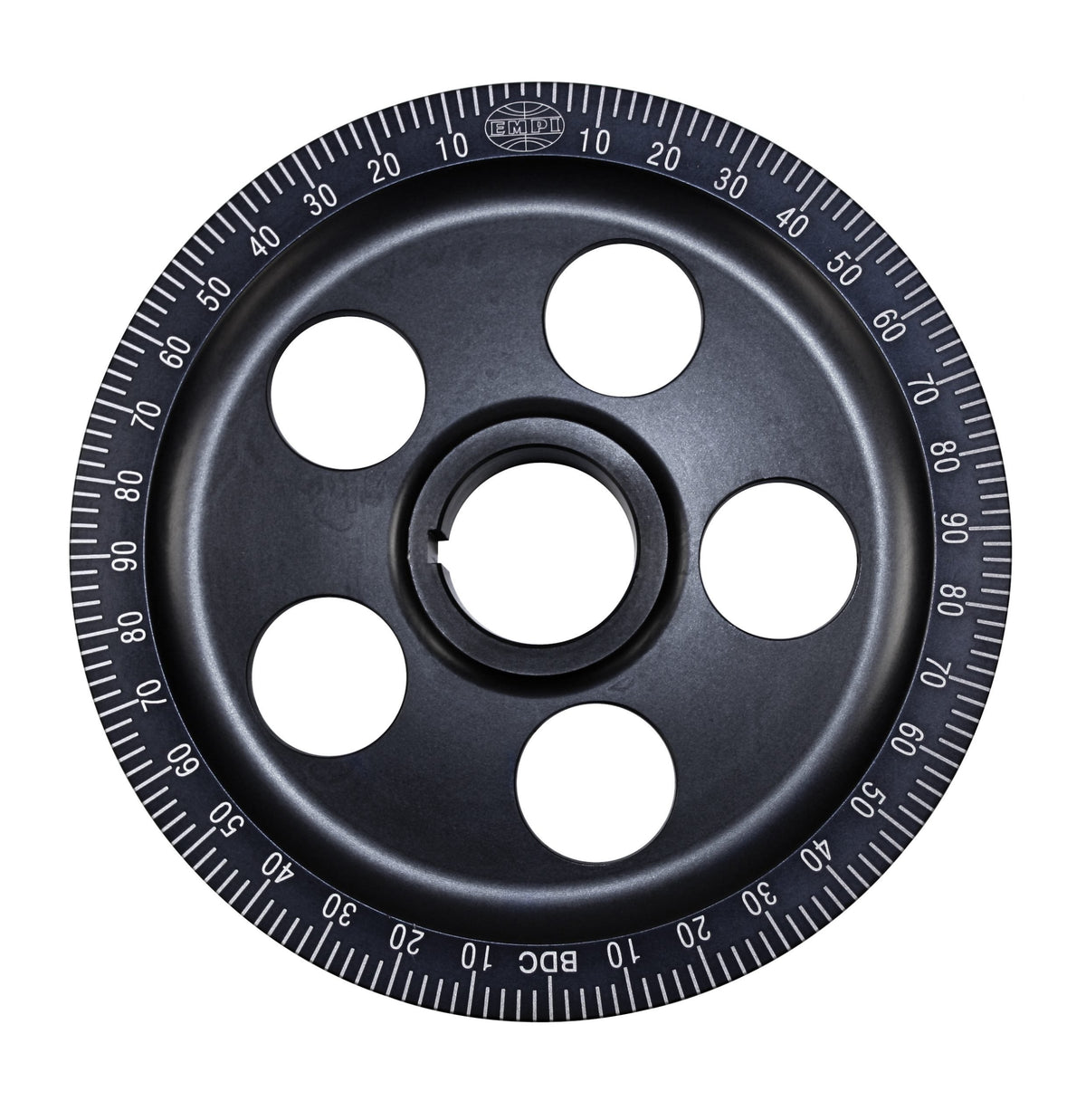 EMPI stock size hard-anodized black laser degree pulley for air-cooled VW Type 1 - Part 33-1055-0