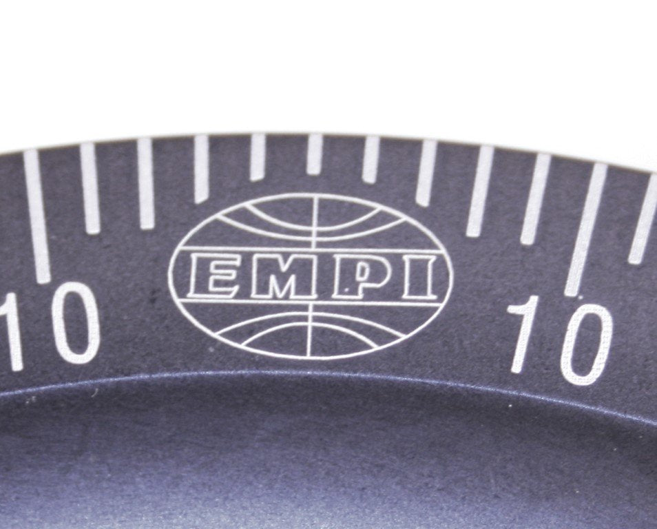 Hard-anodized black stock-size laser degree pulley 33-1055-0 by EMPI, air-cooled VW Type 1