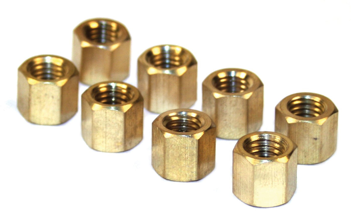 EMPI 43-6051-0 brass intake/exhaust nuts, M8 x 1.25, 11mm hex, set of 8, air-cooled VW — manufacturer photo