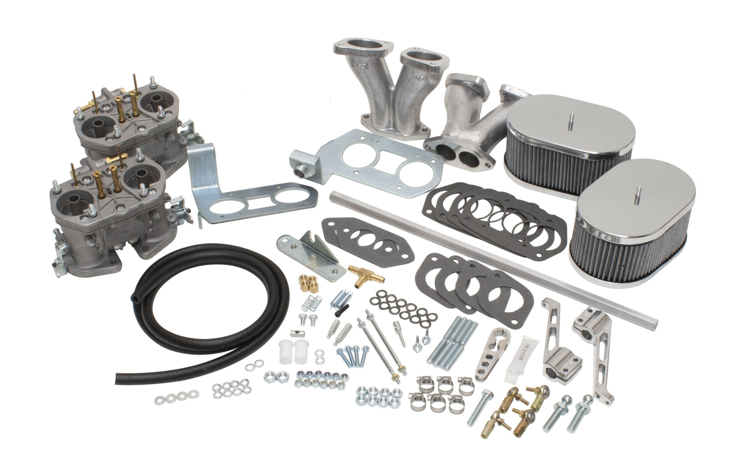Genuine Weber 40mm IDF dual carburetor kit for Type 1 VW Beetle, Ghia, Bus and Thing with chrome air cleaners and linkage (43-7317-0)