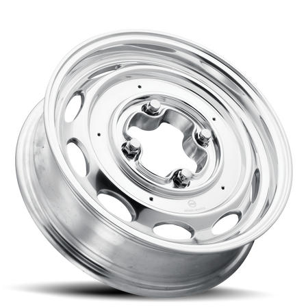 Mobelwagen 430 Interceptor polished wheel laid flat, showing the 4x130 lug holes