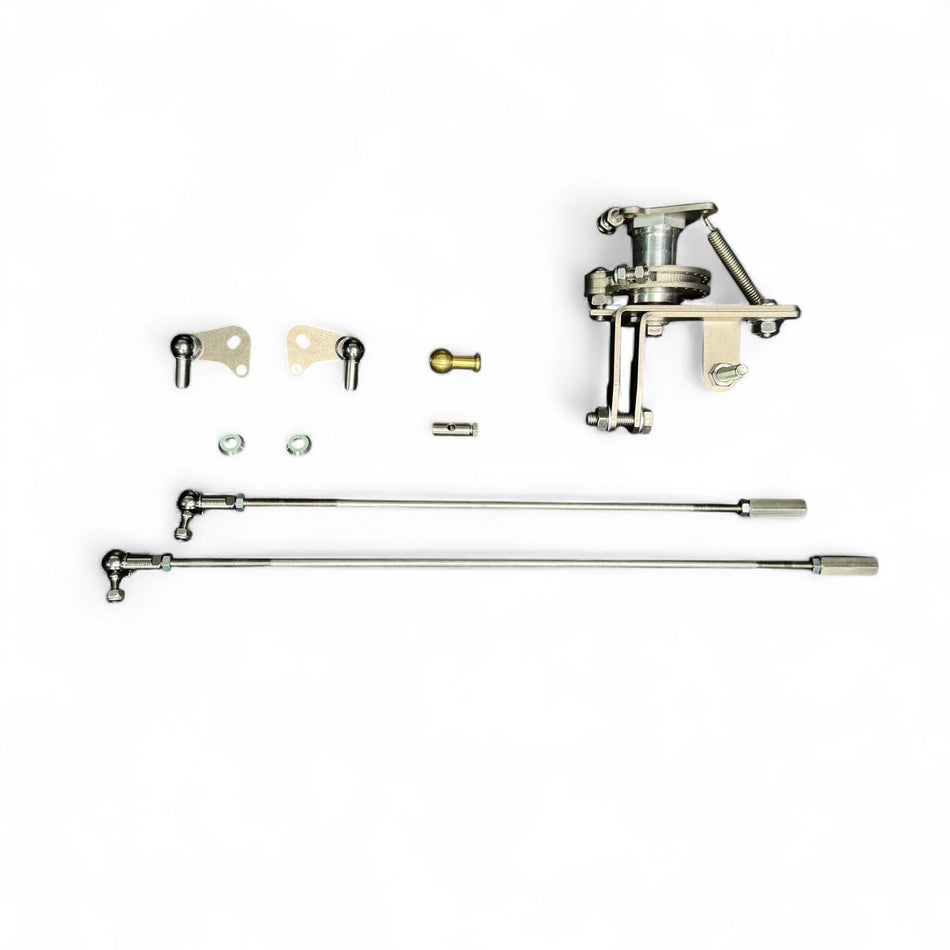 Vintage Speed Best Linkage 155-011-02IDFBB pulley-type quick-release throttle linkage for VW Type 1 engine with Bergmann Porsche-style cooling fan, Weber IDA/IDF and Dellorto DRLA