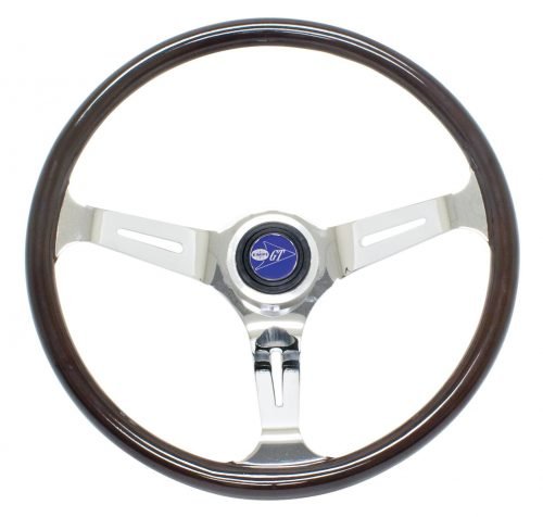 EMPI Classic Wood Steering Wheel Kit - 380mm Dark Wood & Billet Boss - VW Beetle, Ghia, Type 3 for Beetle, Karmann Ghia,...