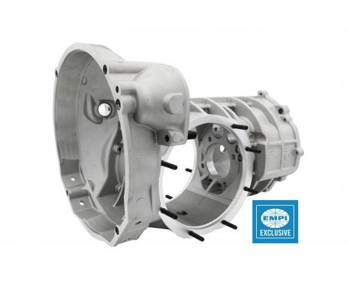 EMPI HD Rhino-style reinforced aluminum transaxle case for VW Beetle Type 1, front view, part 98-3002-B