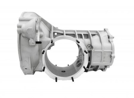 EMPI HD reinforced aluminum VW transaxle case, side profile showing bellhousing and gusseted webbing