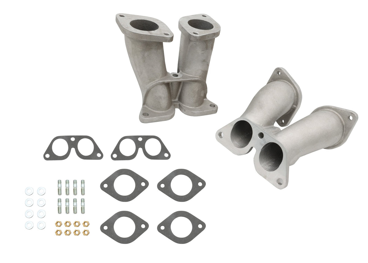 Pair of cast aluminum intake manifolds for Weber 40 IDF carburetors, Porsche 356 and 912, B1-0101-6