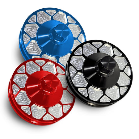 CMI 4.3 inch 12-spoke billet alternator/generator pulleys in black, red and blue anodized