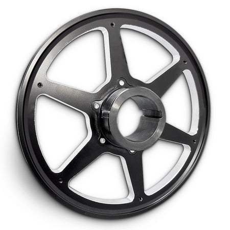 CMI 6.75 inch 6-spoke billet crank pulley with engraved CMI logo and timing marks