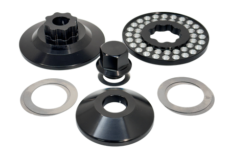 CMI dimpled 3.25 inch alt/gen power pulley kit contents: pulley halves, 7075 nut, spacer and steel shims
