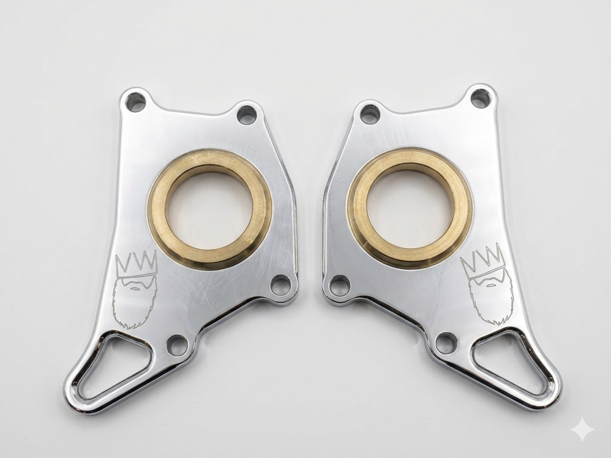 Polished Billet IRS Bearing Retainers, Pair, VW Beetle, Super Beetle & Ghia IRS, Mirror Polish