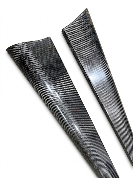 Full Carbon Fiber Running Boards installed on VW Beetle, high-gloss weave detail