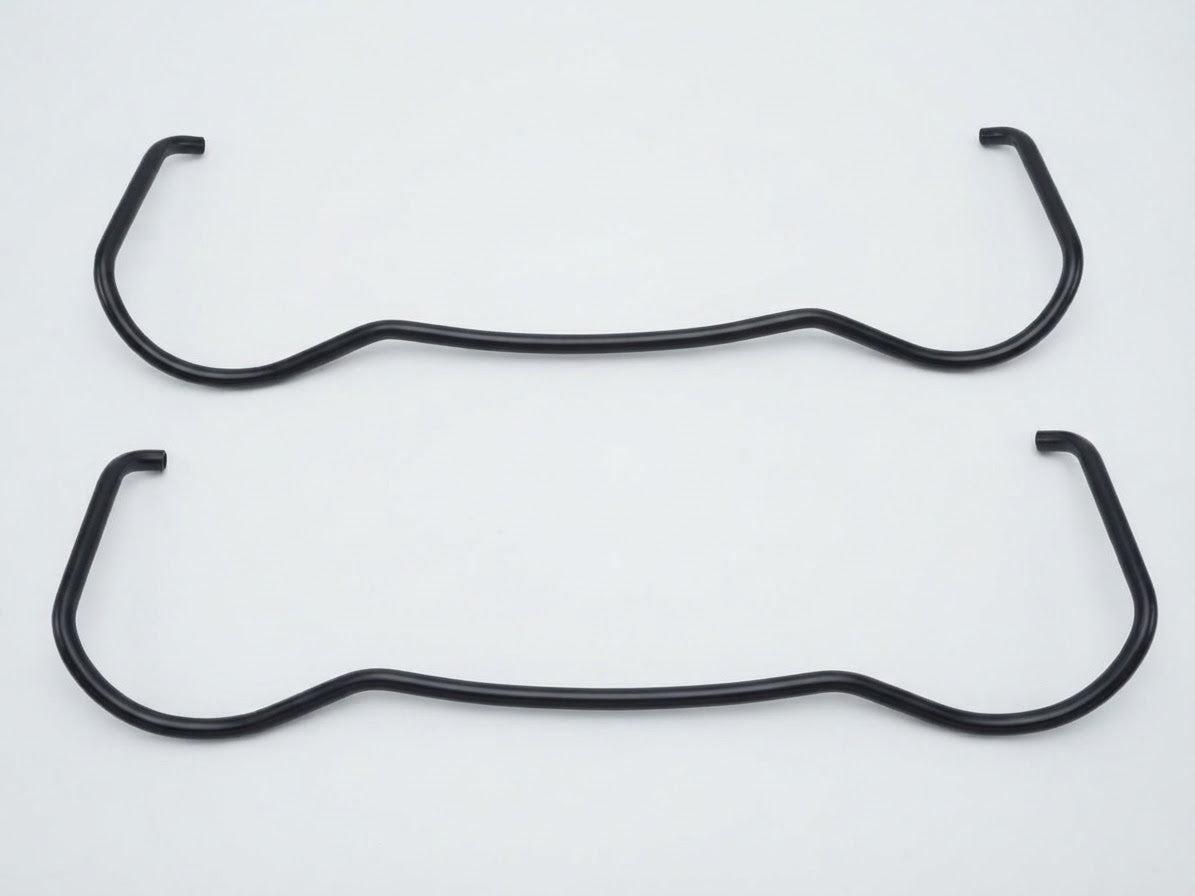 German valve cover bales, black spring steel, pair, for air-cooled VW Type 1 engines, Washburn's Metal #E24