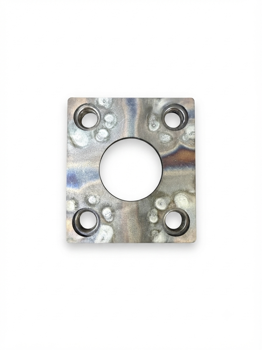 Washburn's Metal #BY06 Porsche 356 door hinge backing plate, laser-cut steel with four welded captive nuts (replaces 644-531-310-00)