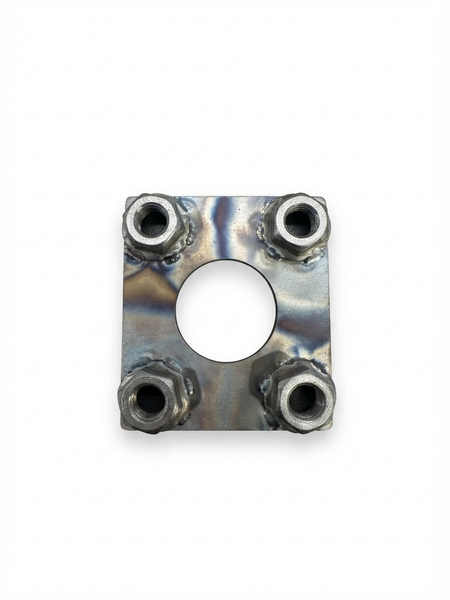 Washburn's Metal #BY06 Porsche 356 door hinge backing plate, reverse side showing welds and threaded holes