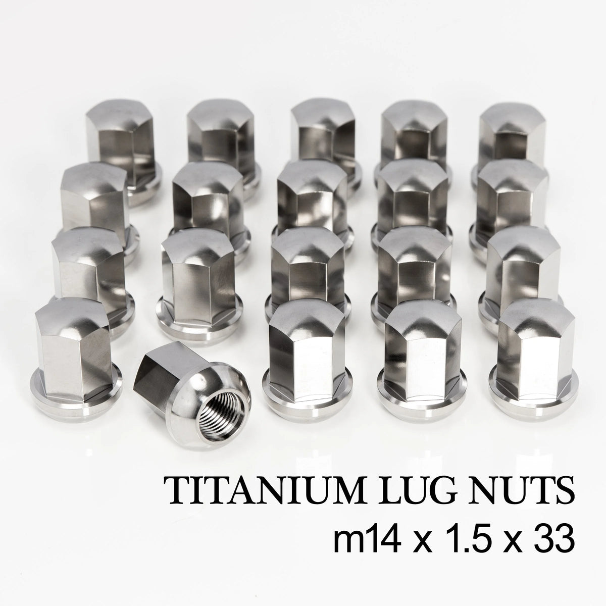 King Performance forged titanium lug nut, M14 x 1.5 x 33mm, raw Ti6Al-4V finish, 19mm hex