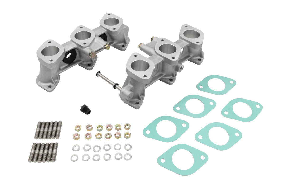 PMO Intake Manifold Set, Carbureted or MFI 40x32mm, Standard Height (82mm), Raw Aluminum Finish for Porsche 911 (PM-O901-0)
