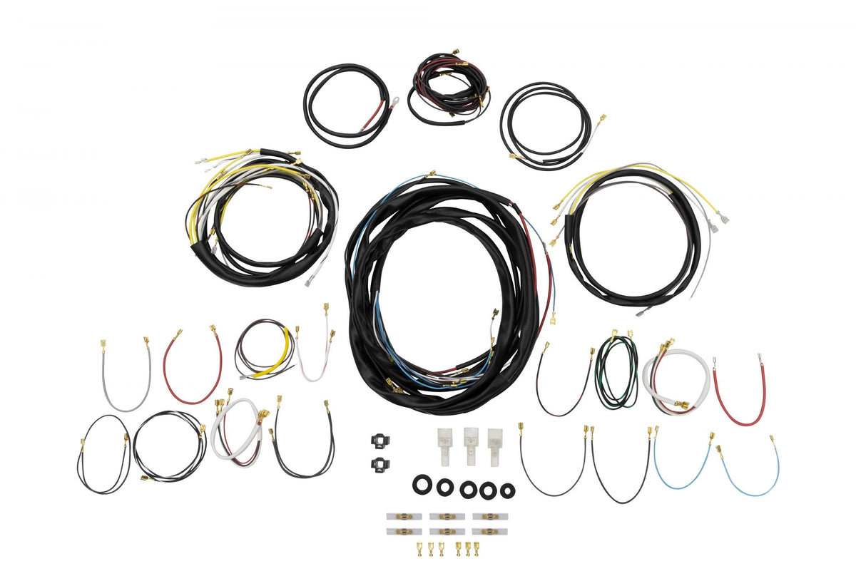 EMPI 98-9482-0 complete reproduction wiring harness for 1962–1964 VW Beetle sedan, color-coded with factory-style connectors