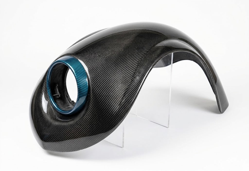 Full carbon fiber front fender with molded headlight bucket for VW Super Beetle, made in USA (#FFENDER-CF)