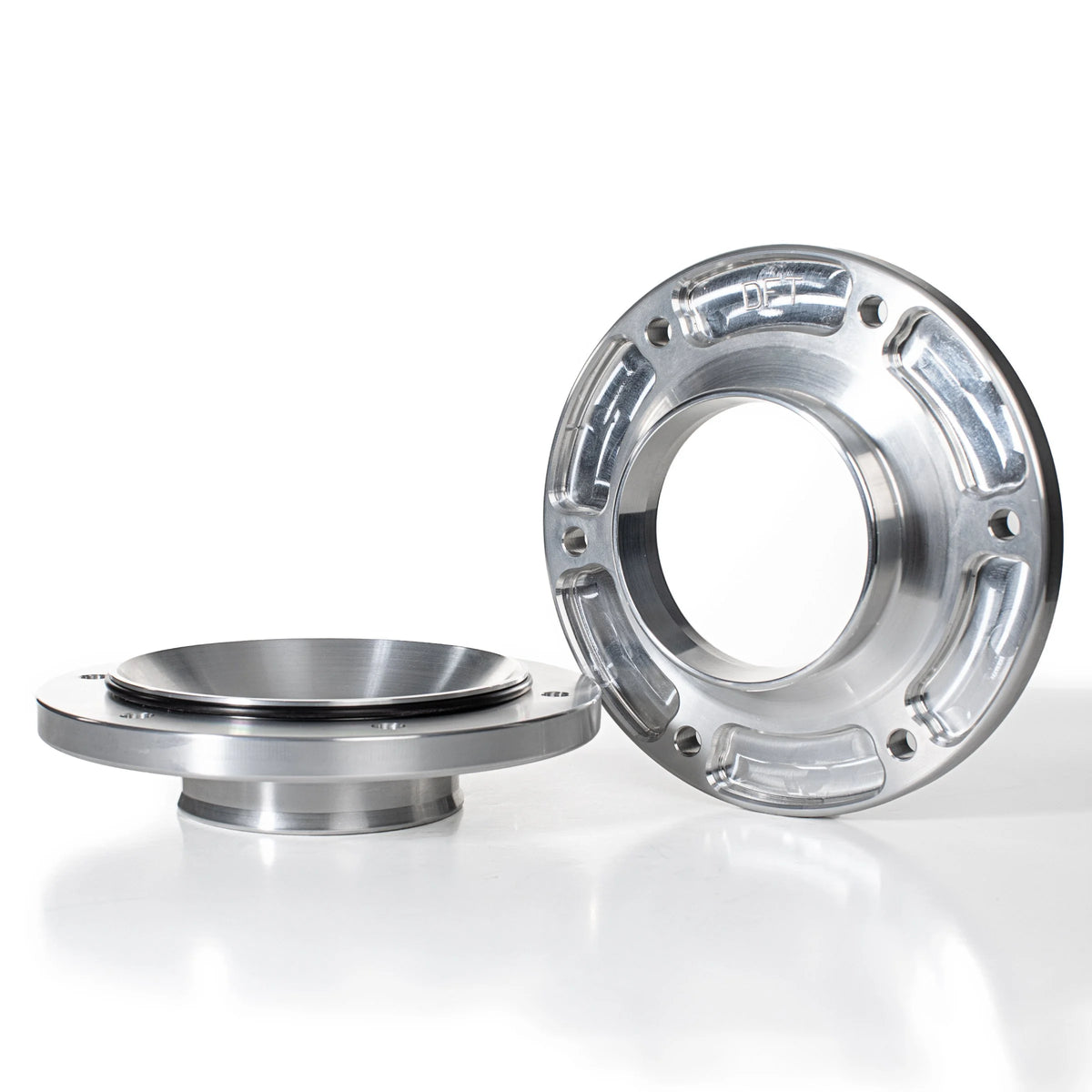 Dave Folts DFT billet aluminum boot flanges for air-cooled VW transaxle, CNC-machined 6061 pair with O-rings