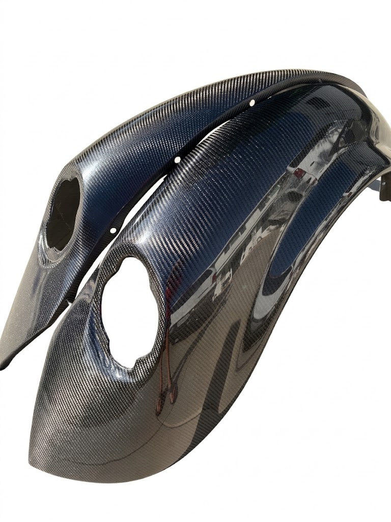 Left and right carbon fiber rear fenders for the VW Super Beetle, gloss weave finish (#RFENDER-CF)