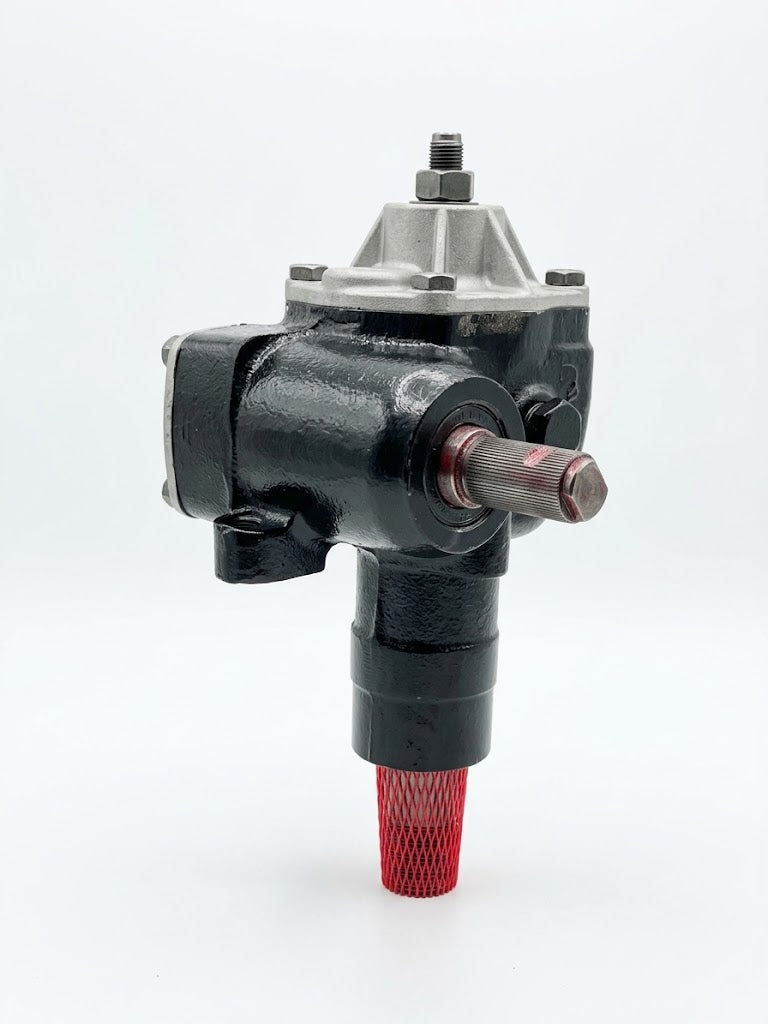 Rebuilt Brazilian VW Early Bay steering box sector shaft side, refinished black housing