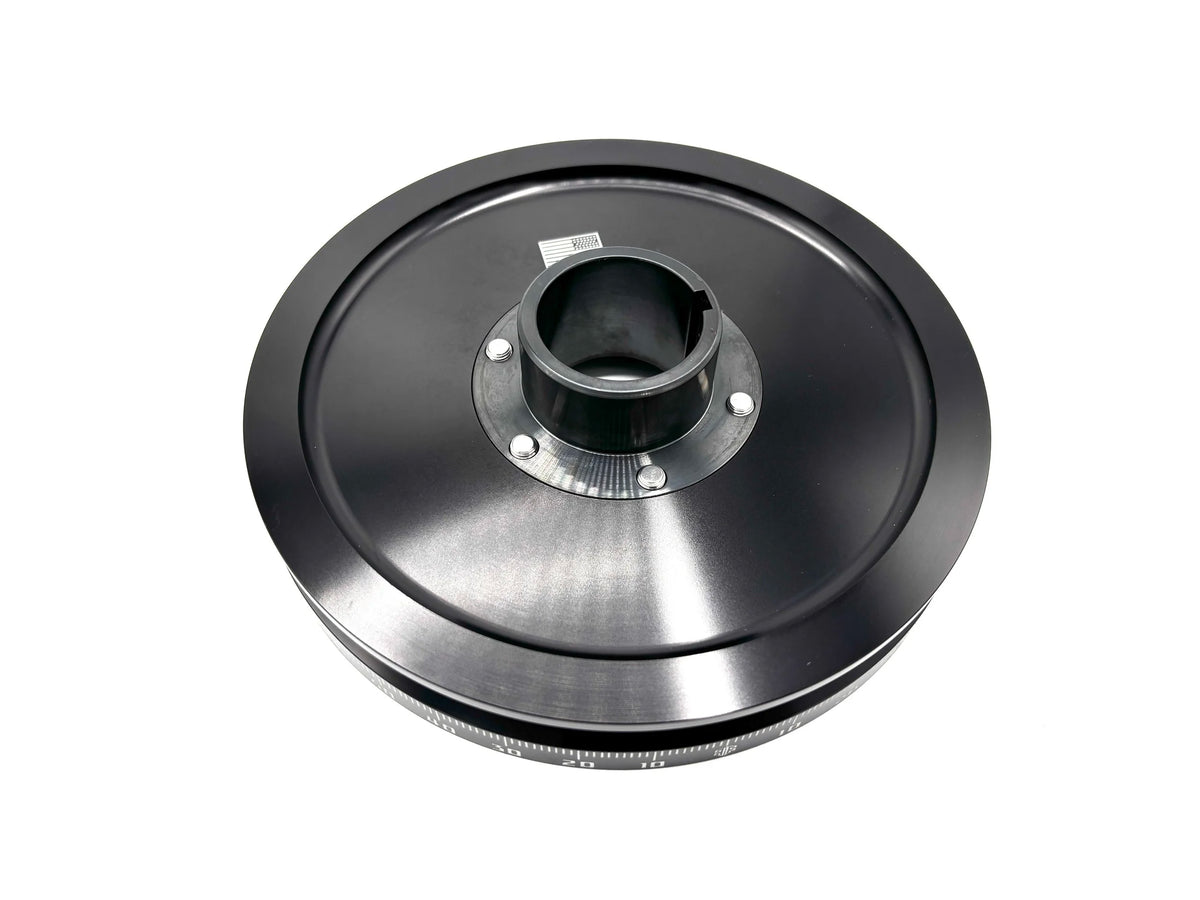 F2 Performance Supply 7 inch billet crank pulley, timing marks laser-etched into anodized 6061