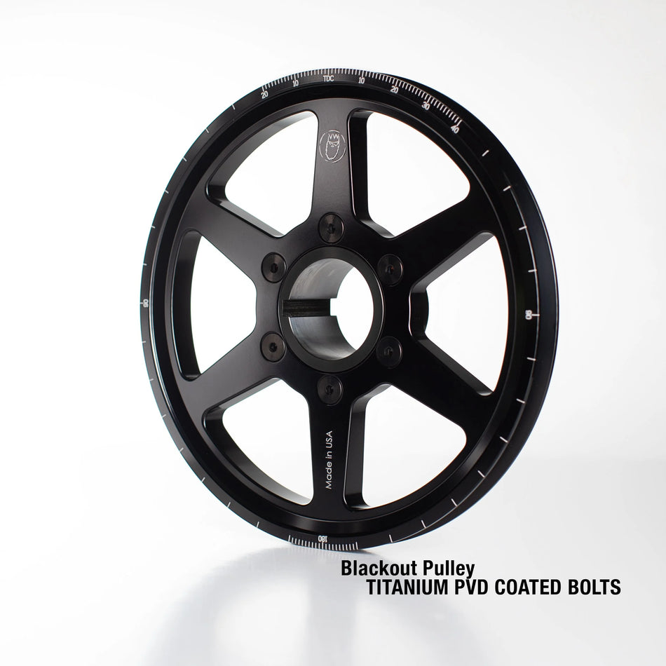 King Performance Blackout 6.7 inch spoked billet pulley kit, deep black anodized crank and alternator pulleys for air-cooled VW Type 1