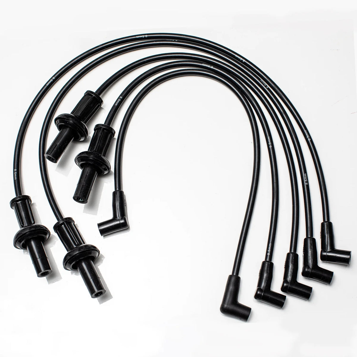 King Performance 8.5mm black spiral core spark plug wire set with HEI-style ends for air-cooled VW (cap and coil shown for illustration, not included)